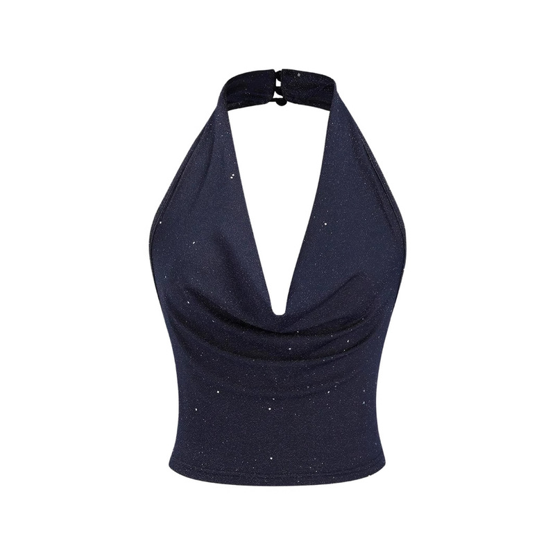 2025 new design feeling shiny swing collar neck camisole women's sexy pure wind hot girl halter top