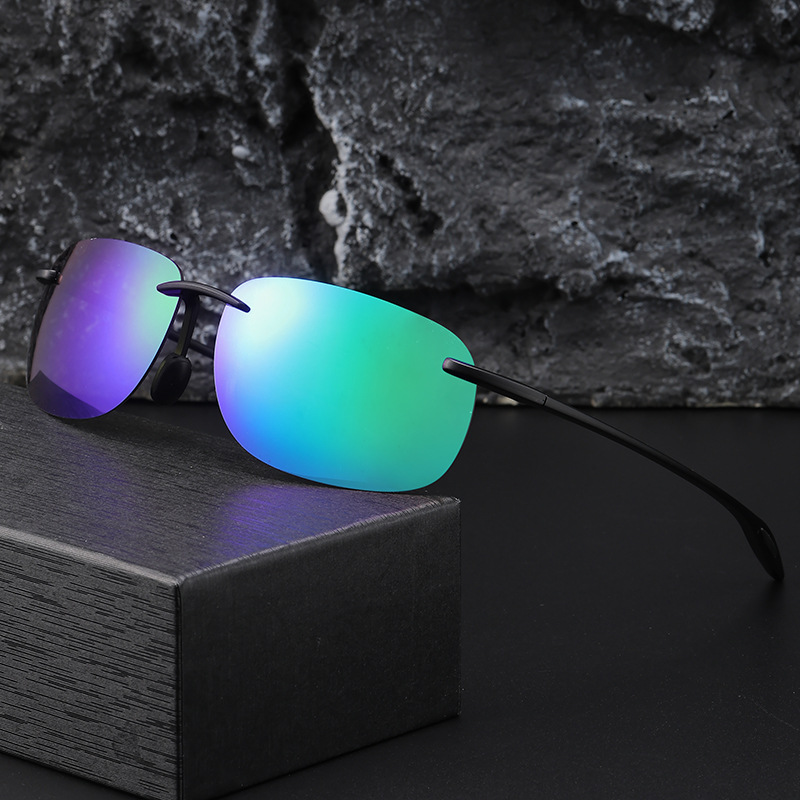 R90材质TAC偏光真膜运动骑行太阳镜无框户外墨镜男女款登山超轻