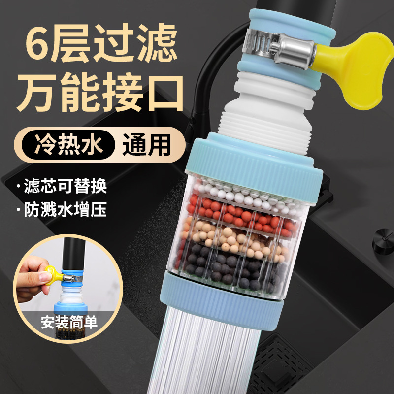 万能接口旋转水龙头六层过滤器可拆洗滤嘴防溅水厨房自来水滤延伸