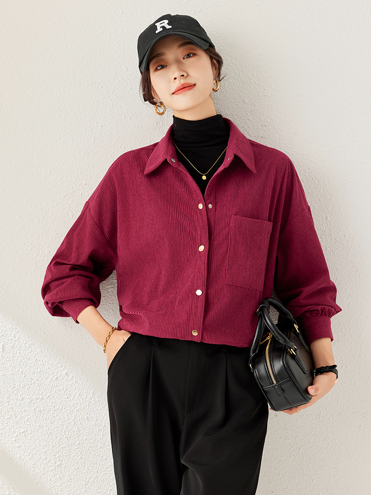fashionable demi-season retro solid color design shirt