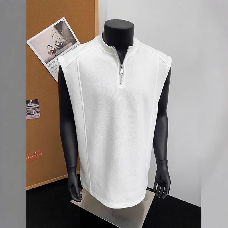 White Half-Zip Vest Vest T-Shirt Men's Summer American Sleeveless T-Shirt Trendyy Handsome Style Sports Fitness Sweat