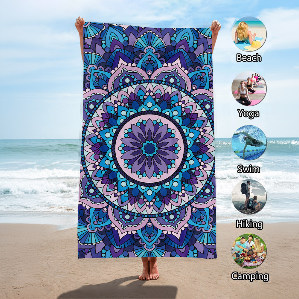 Toalla de playa de terciopelo de doble cara de secado rápido Toalla de playa impresa Mantón de protección solar junto al mar Toalla de baño absorbente Soporte personalizado