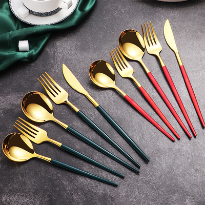 跨境不锈钢筷子葡萄牙餐具 欧式家用4件套ins西餐牛排刀叉勺套装