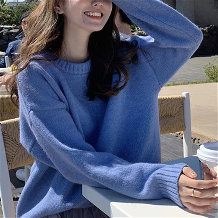 Colored solid color autumn demi-season Japanese knitted sweater with…