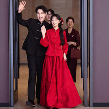 新中式新娘敬酒服套装2025新款婚礼接亲出门服订婚红色晨袍礼服