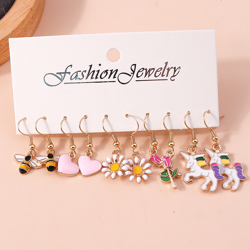 1 Set Fashion Heart Shape Flower Alloy Enamel Women's Drop Earrings display picture 21