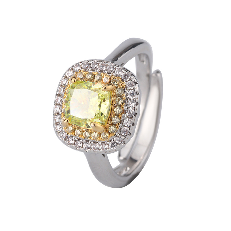 Otoño e invierno nuevo estilo Zhuangsheng conjunto de joyas con alto contenido de carbono diamante flor de hielo cobre cortado con incrustaciones de manzana conjunto verde piedra principal 6*6