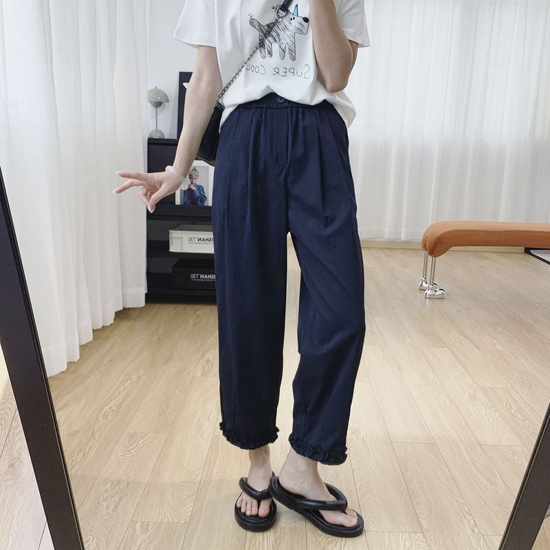 女性用の耳の形をしたルーズストレートカジュアルパンツ、夏用の薄い9点アイスシルク速乾パンツ、軽くてスリムなハーレムパンツ|undefined