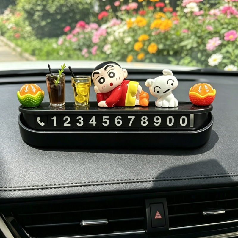 Crayon Shin-Chan Car Number Plate Temporary Parking Sign Phone Number Card for Moving Car Interior Decoration Ornament