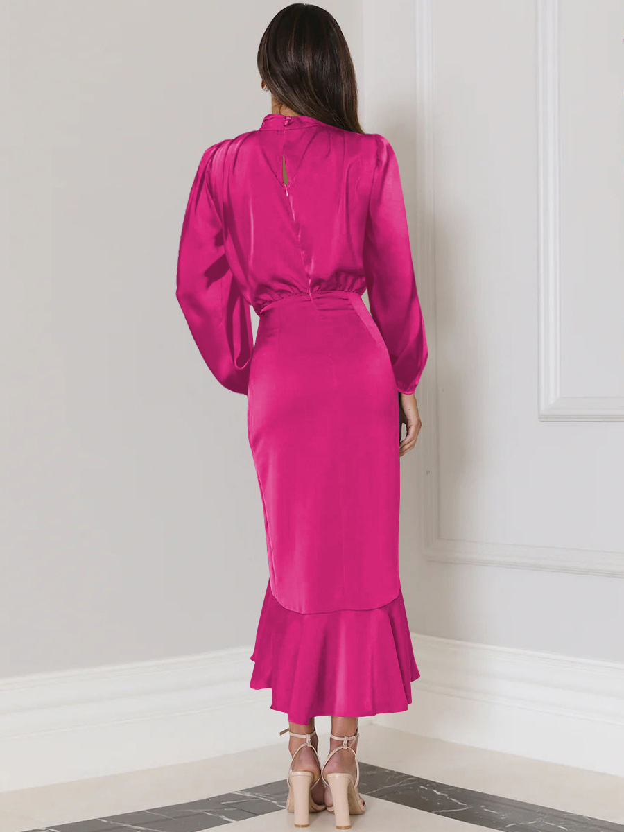 Party Dress Elegant Standing Collar Long Sleeve Solid Color Midi Dress Wedding display picture 3
