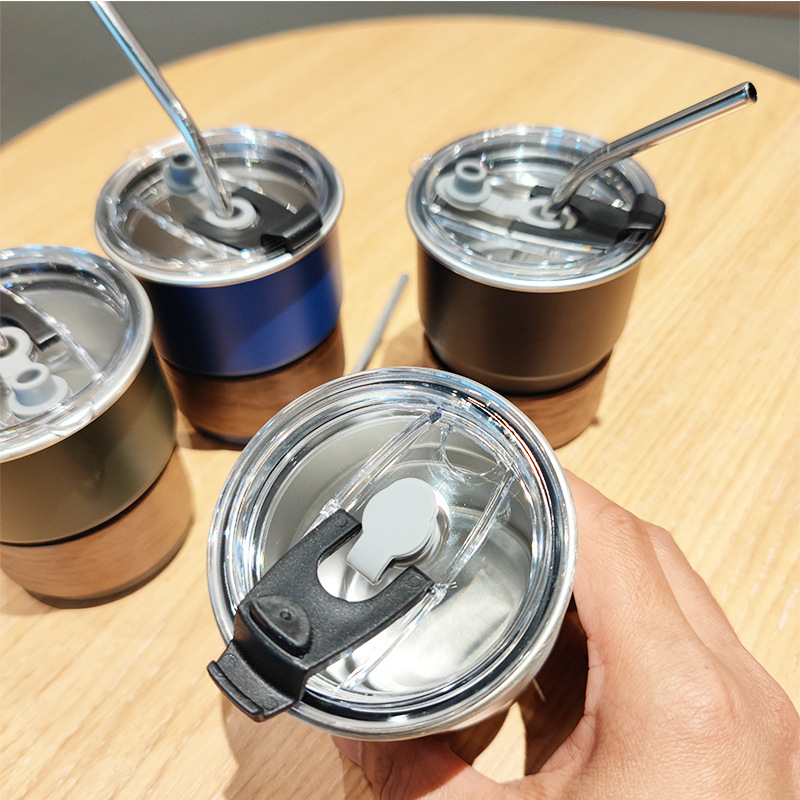 Taza de paja portátil para automóvil portátil al aire libre de alto valor con tapa para acampar al aire libre 304 taza de café de acero inoxidable de una sola capa