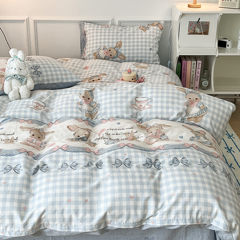2025 New 100% Cotton Four-Piece Set Lolita Style Student Dormitory Bedding Set with Cartoon Design