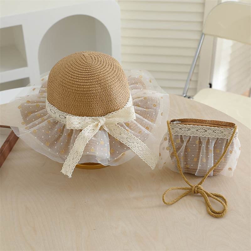Polka Dot Straw Hat - Khaki