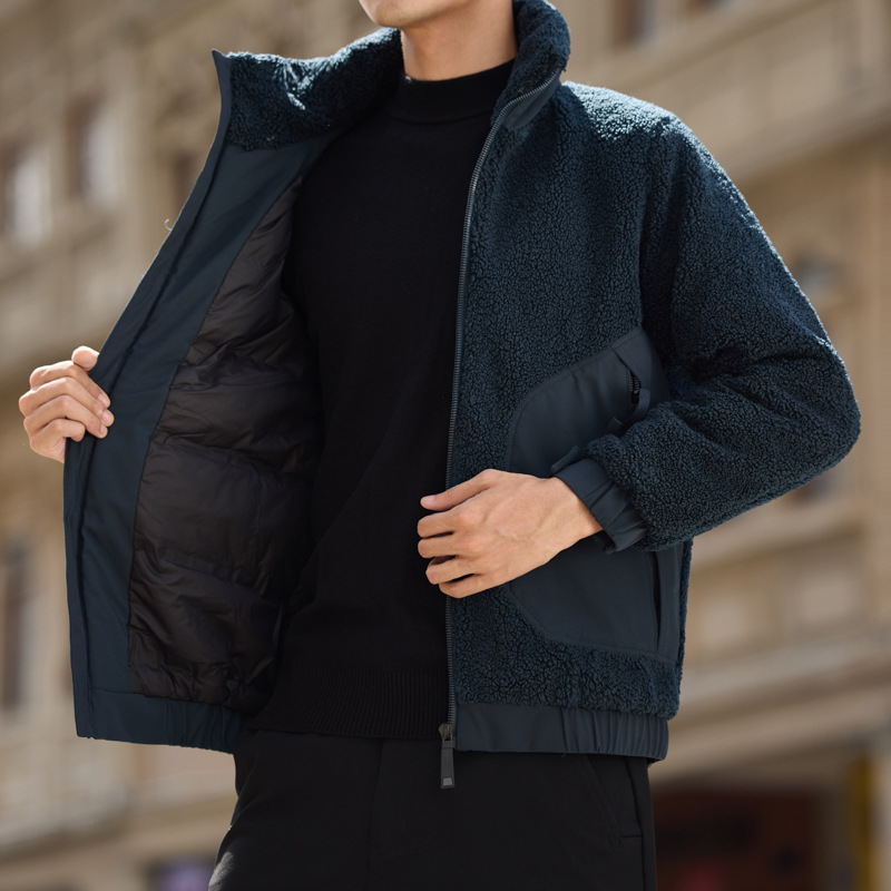 2025 otoño y invierno moda de hombre dos lados chaqueta de cordero chaqueta corta de estilo coreano de cuello grueso herramienta casual chaqueta