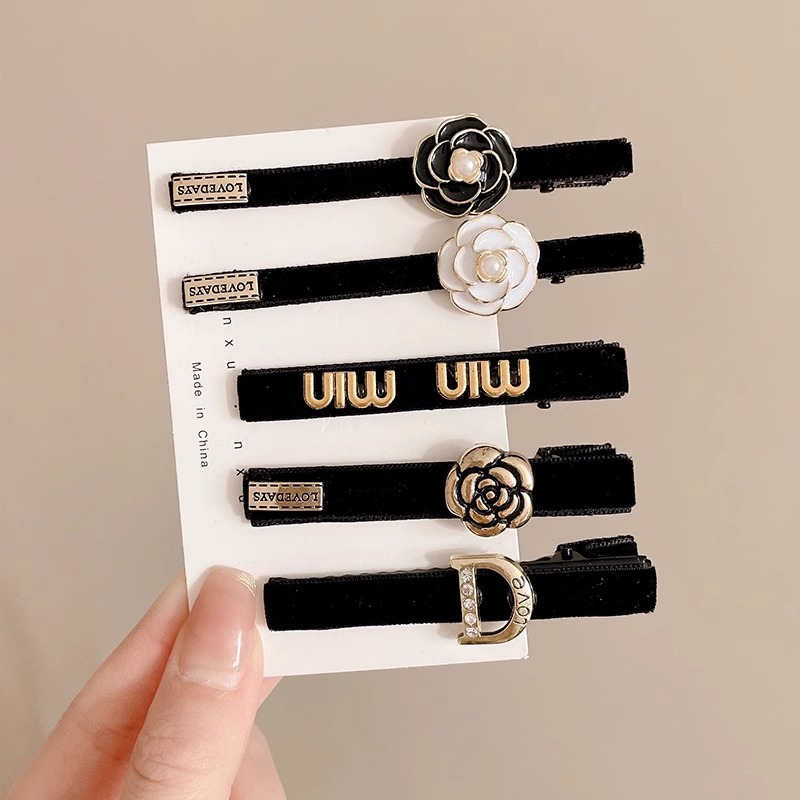 Camellia clásica de terciopelo negro clips delicado clips de frangeo in coreano clip de borde clip clip clip de pelo adornamiento