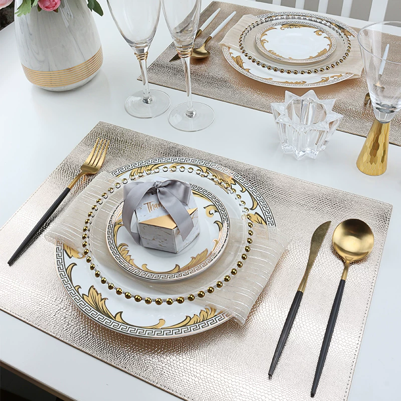 Waterproof dinner plate, golden tableware, table mat, anti-scald