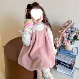 女童连衣裙套装新款洋气甜美宝宝加绒背心裙两件套儿童秋冬装时尚