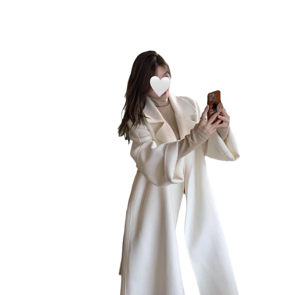 オフホワイトの両面カシミヤコート レディース 秋冬 2025年新作 冬 高級感 ミドル丈 韓国風 ウールコート