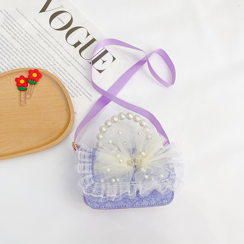 2022 nuevo bolso de los niños lindos niñas de moda occidental princesa mini bolso de hombro de encaje bolso de la perla