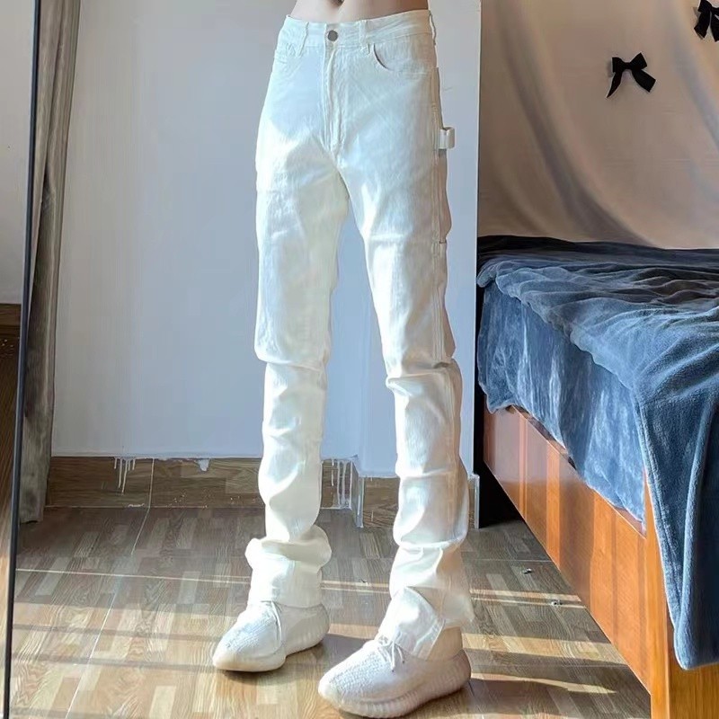 Pantalones Cargo Casuales Rectos Estilo Americano de Poliéster Corte Recto con Bolsillos para Uso Diario