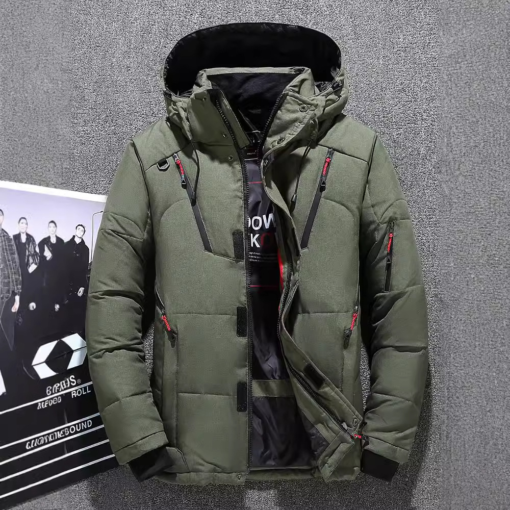 Herren Daunenjacke Kurz Herren Casual Outdoor Dicker Wintermantel mit Kapuze_voghion.com