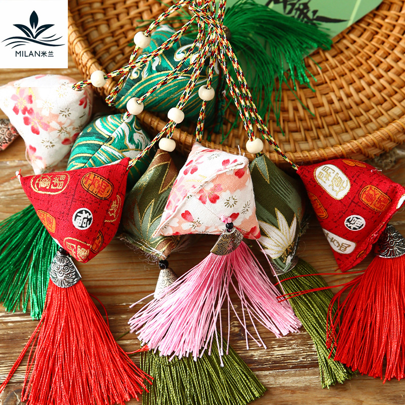 Boat Boat Colgante Fu Bao material DIY colorido bolsillo de arroz de moxa envasado ramo de flores colgantes de decoración de la puerta