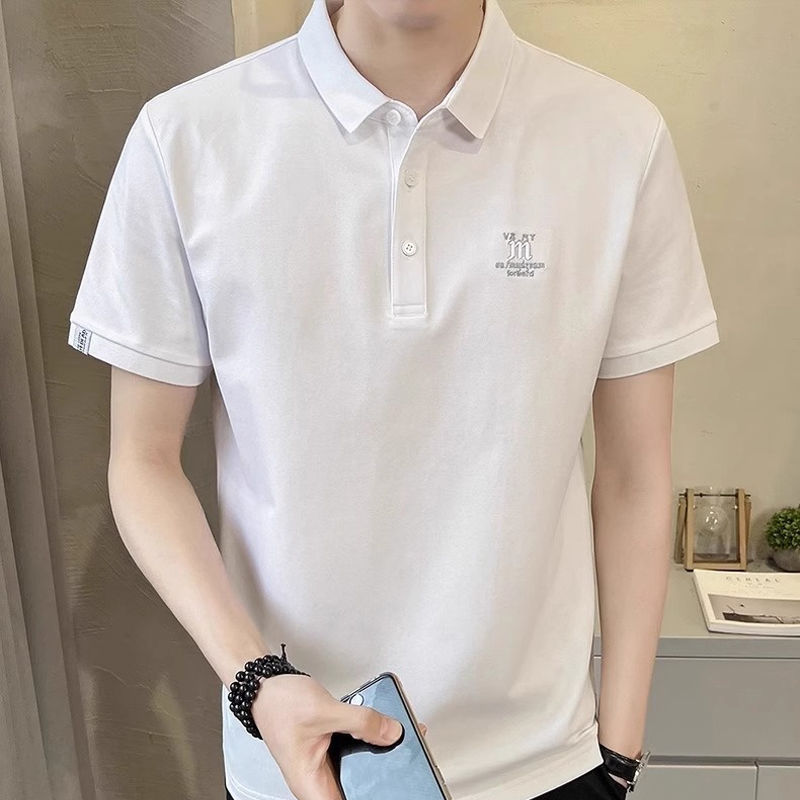 Men's White Polo Shirt Young People Pique Cotton Half-Sleeved 2025 Summer New Men's Lapel Short-Sleeved Summer Clothing Trend
