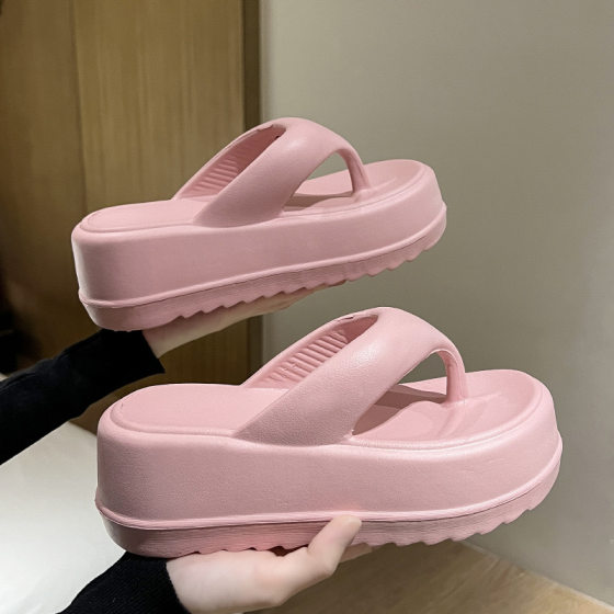 Summer New Thick-Soled Flip-Flops for Women to Wear Soft-Soled Wedge Heels with Candy-Colored Beach Flip-Flops and High-Heeled Sandals