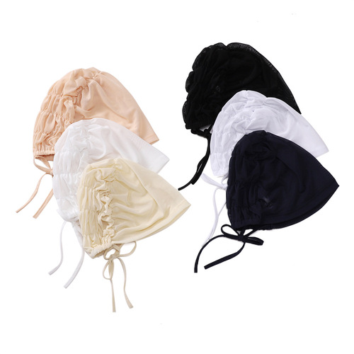 New hot-selling solid color mesh breathable elastic elastic lace-up bottoming hat with adjustable rope hijab