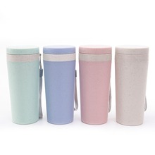 升级小麦秸秆双层随手杯印字加印logo彩色水杯礼品广告宣传塑料杯