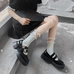Lace edge Lolita mid-calf socks for women, crystal silk interwoven JK long socks with lace, Japanese INS cute student socks