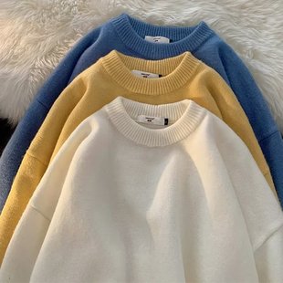 Solid color pullover men's spring simple all-match round neck sweater ins Hong Kong style loose bottoming casual sweater