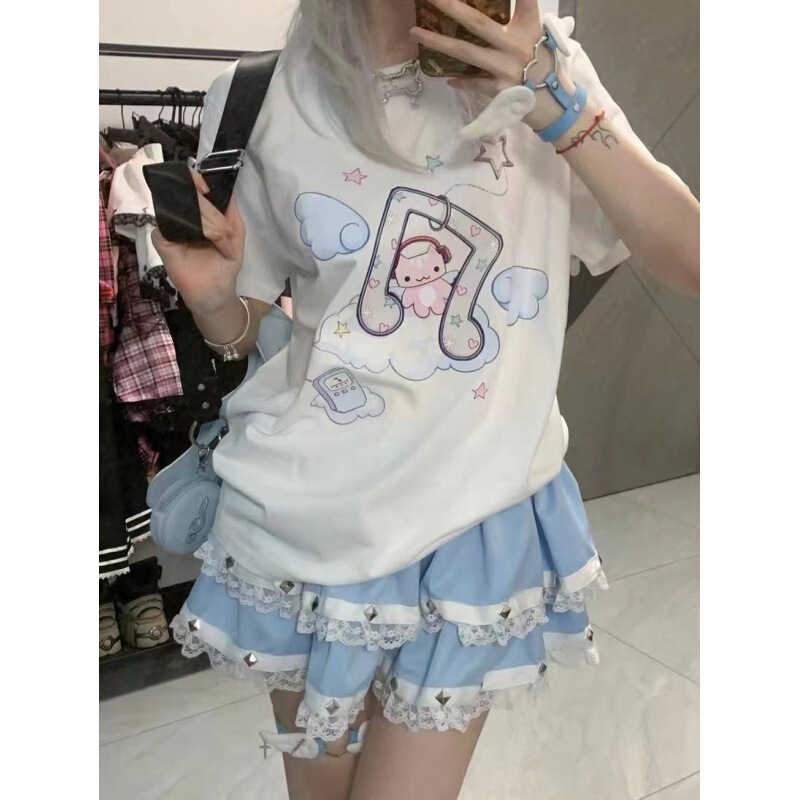 亜文化の上着リベットの半身のスカートのロックのレースのケーキのスカートの原宿y 2k千年のギャルの蓬の半身のスカート|undefined