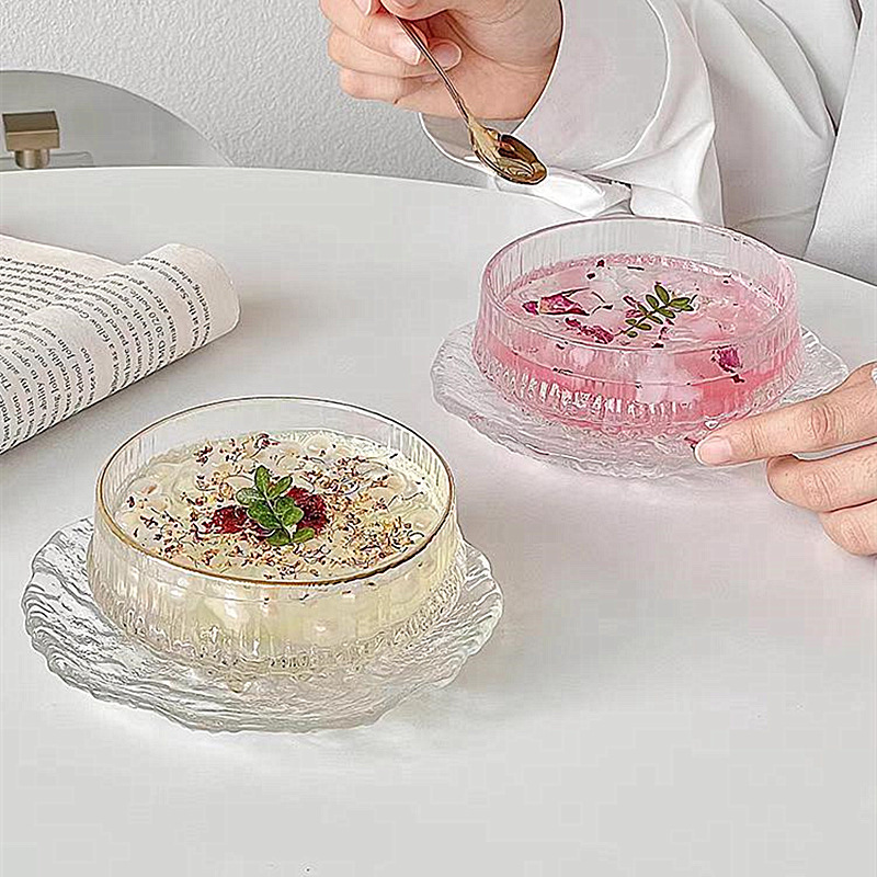 French Ice Crystal Bird's Nest Dishes, Transparent Dessert Bowls, Fruit Salad Glass Raindrop Bowls, Exquisite Ice Cream Sweet Soup Bowls