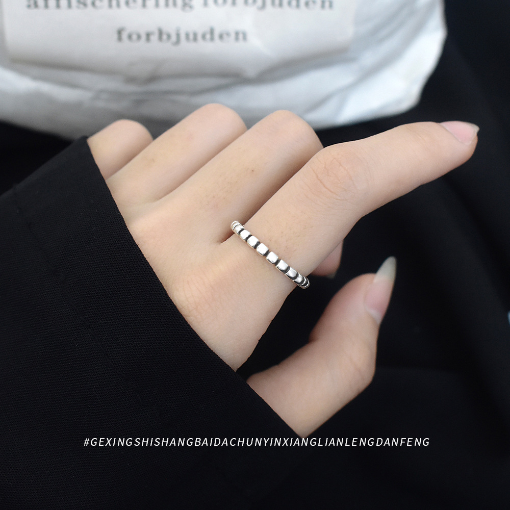 INS wind personality retro open ring ring S925 sterling silver twist dot ring cold wind wave jewelry women