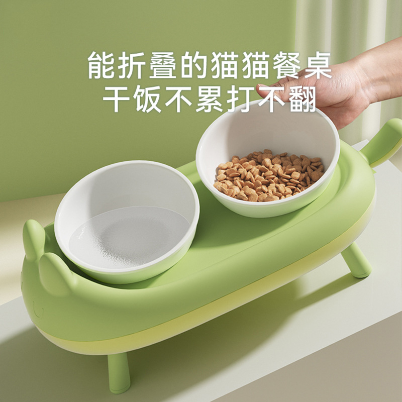 Cat bowl non-slip foldable elevated double bowl ceramic dog bowl feeding drinking bowl food basin pet supplies wholesale