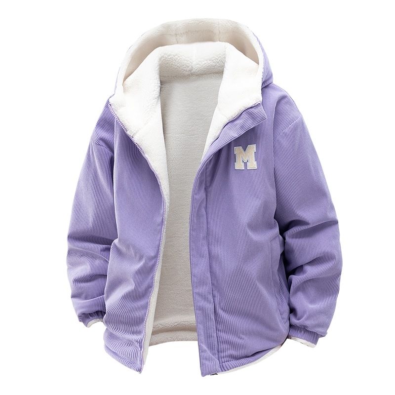 Corduroy Hooded Padded Jacket For Men And Women Thickened Padded Jacket Fleece Couple Padded Jacket_viptrois.com