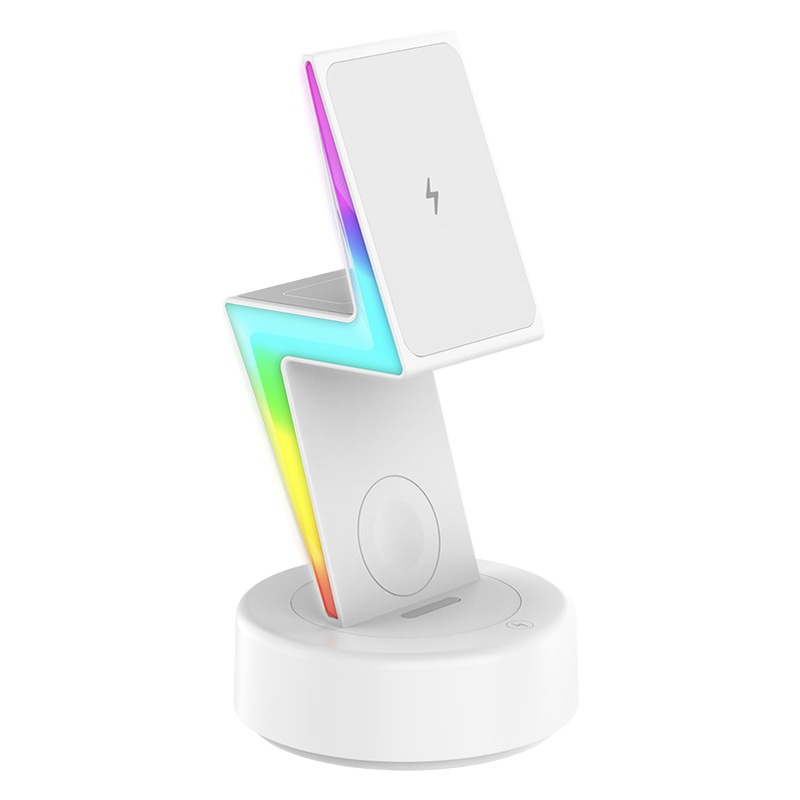 Transfronterizo nuevo rayo magnético tres en uno inalámbrico cargador RGB lámpara para Apple soporte de teléfono móvil carga inalámbrica