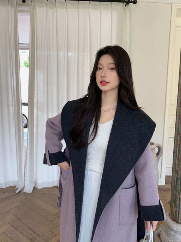 双面羊绒大衣女2025秋冬新款浴袍阔版大翻领双色慵懒宽松羊毛外套|undefined