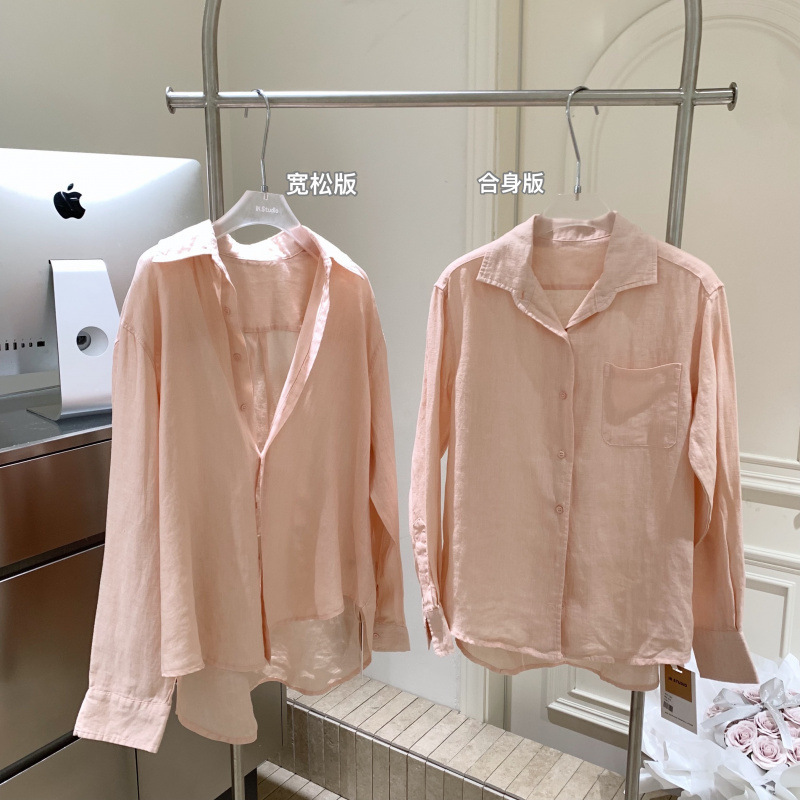 熹凤梨E Yellow Skin Tone Selection Softening Shades Summer Sunshine 100% Linen Shirt