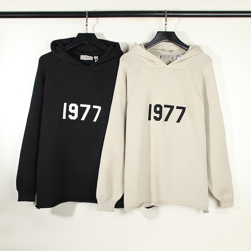 Fog Essentials Eighth Season Multi-Line Loose 1977 Flocking Embroider Knitted Casual Sweater Hoodie for Men and Women