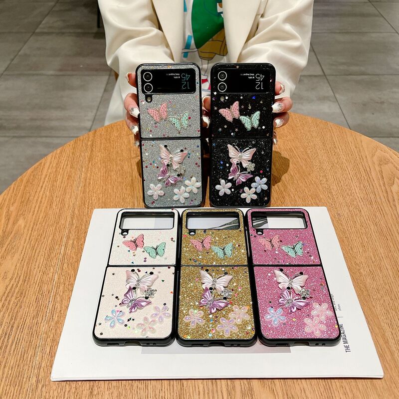 Glitter 3D Butterfly Foldable Phone Case for Samsung z flip6 5 z flip4 flip3