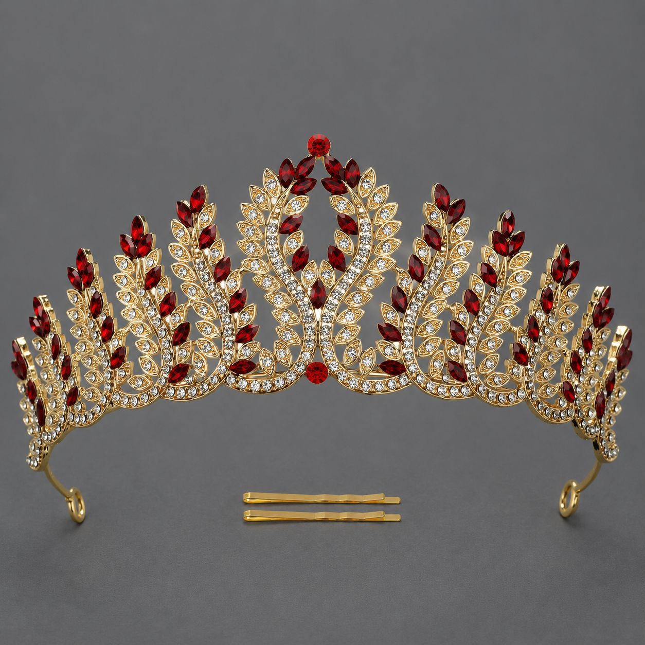 Corona Barroca Retro con Cristales Rojos de Aleación y Cristal Rojo, Acabado galvanizado, para desfiles, bodas y fiestas image 41