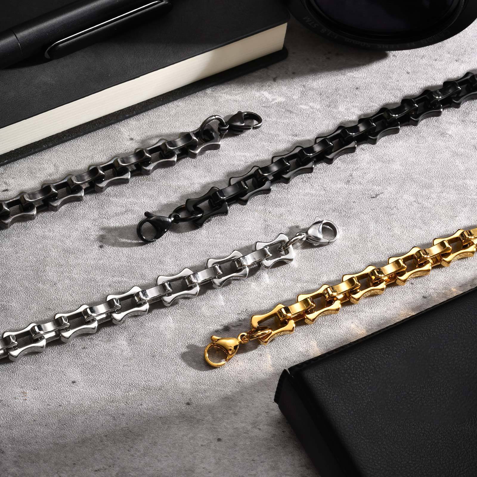 Chunky Stainless Steel Bracelet For Men Motorcycle Style Link_voghion.com
