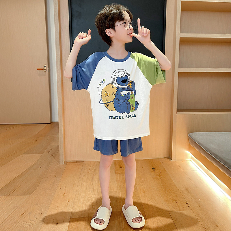어린이 잠옷 모달 여름 초박형 반팔 대형 어린이 여름 소년 청소년 2024 새로운