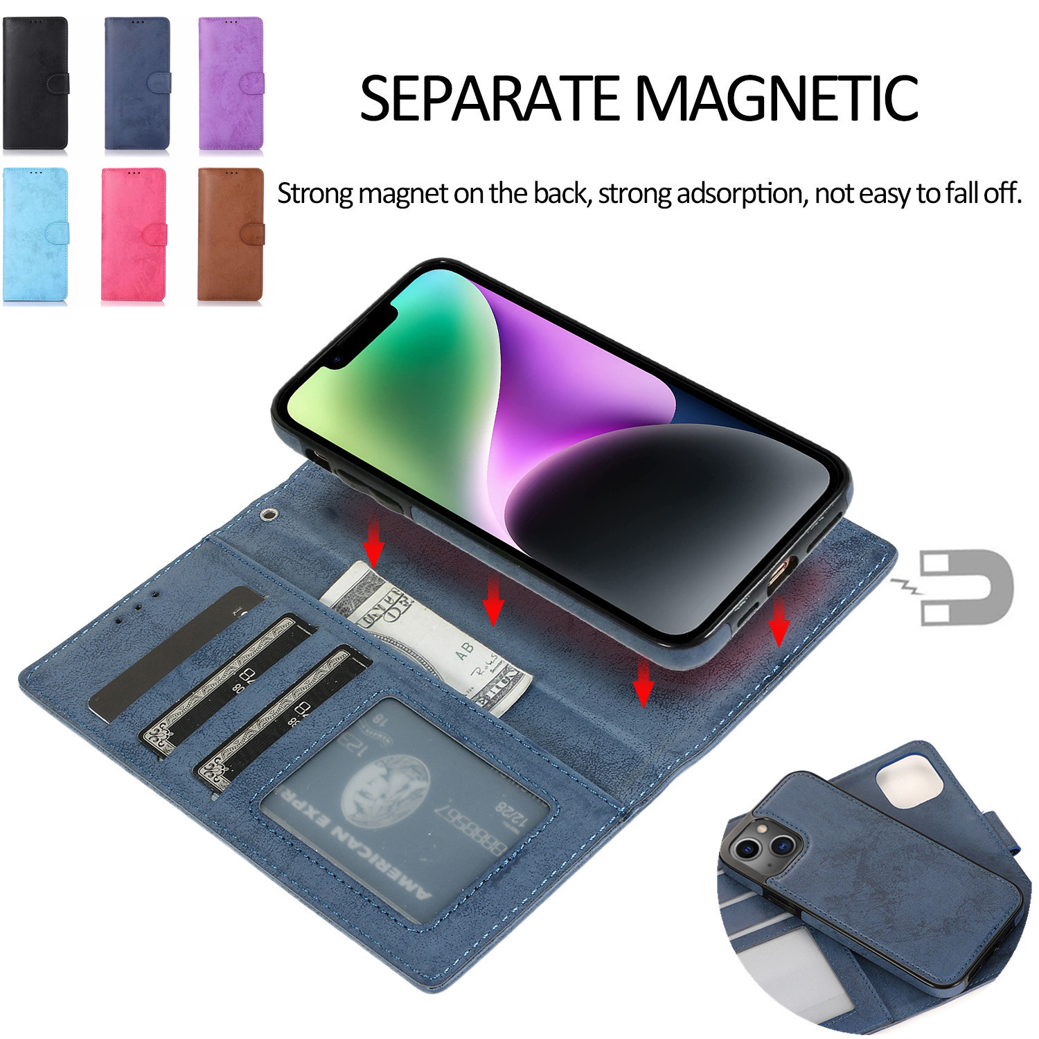 适用三星A14 复古纹二合一分体手机壳S23Ultra磁吸皮套插卡保护壳