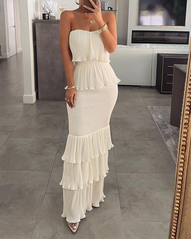 Women's Sheath Dress Sexy Strapless Sleeveless Solid Color Maxi Long Dress Banquet display picture 6