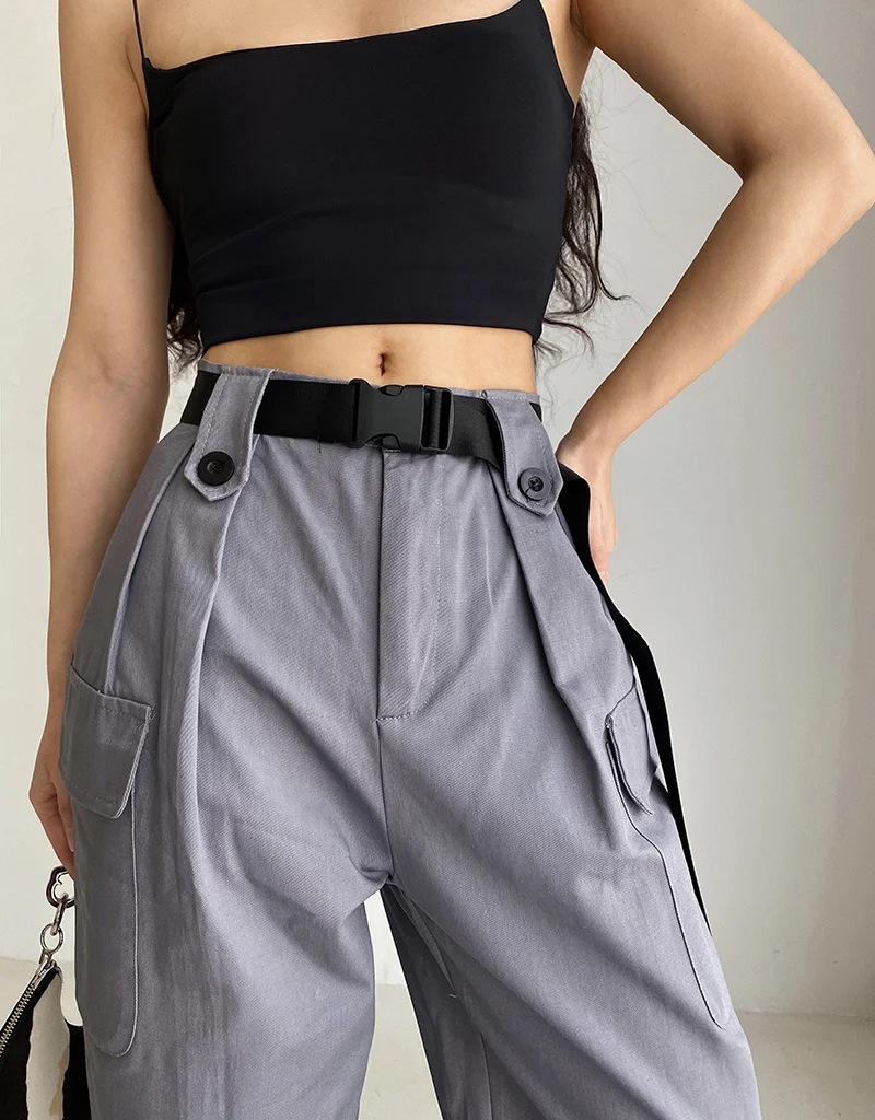 waist belt wide overalls style pants NSHS35394