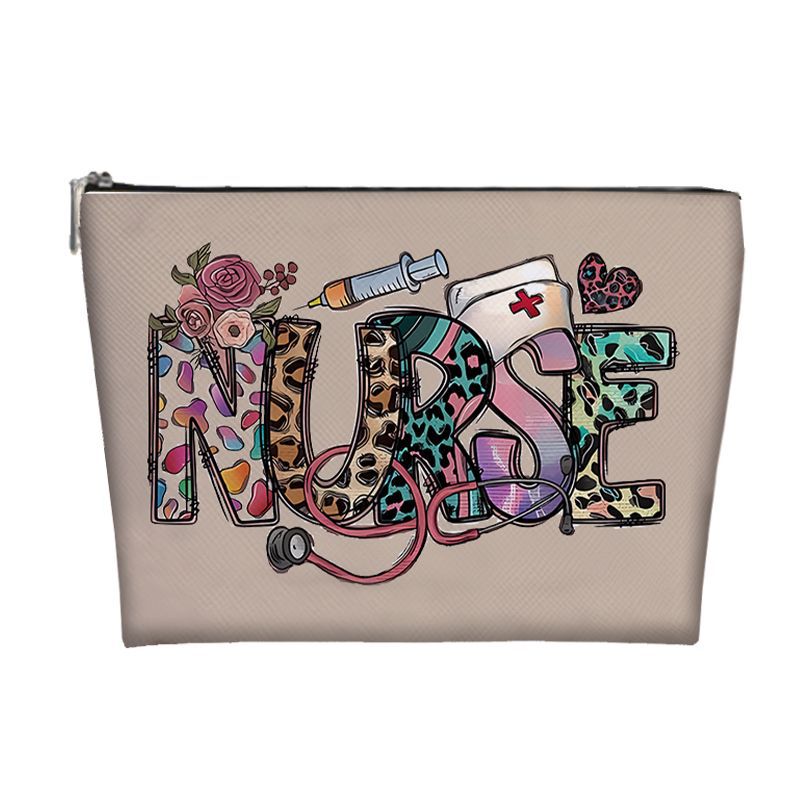 Nueva bolsa de maquillaje pu Amazon venta caliente bolsa de maquillaje de enfermería bolsa de mano bolsa de lavado bolsa de tela pequeña bolsa de almacenamiento