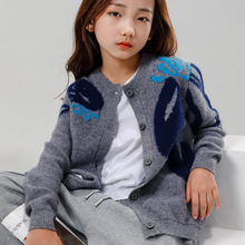 羊绒开衫男女儿童宝宝同款春秋新款长袖圆领加厚羊毛针织外套毛衣